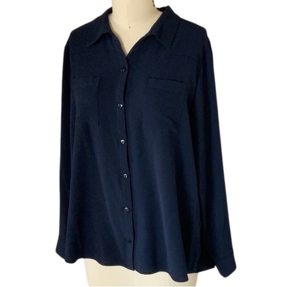 Christopher Banks blue crepe shirt w/adjustable sleeve, Sz XL